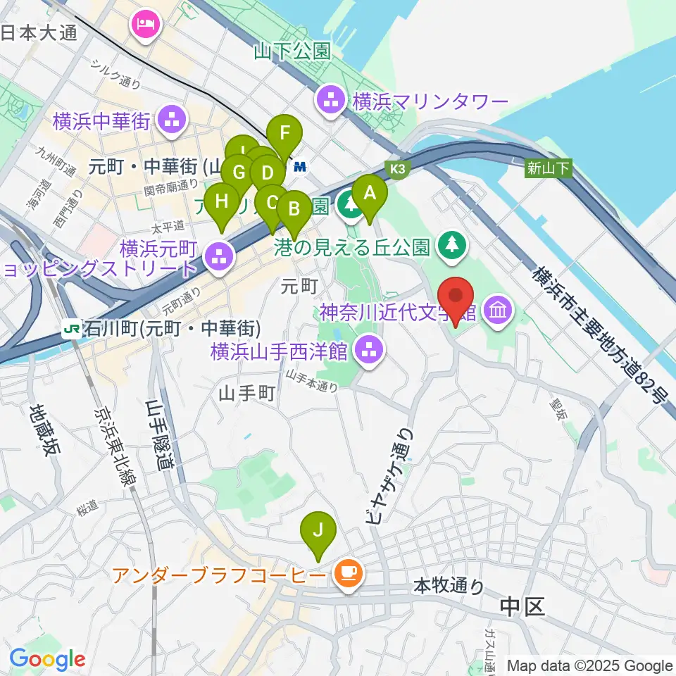 山手111番館周辺のホテル一覧地図