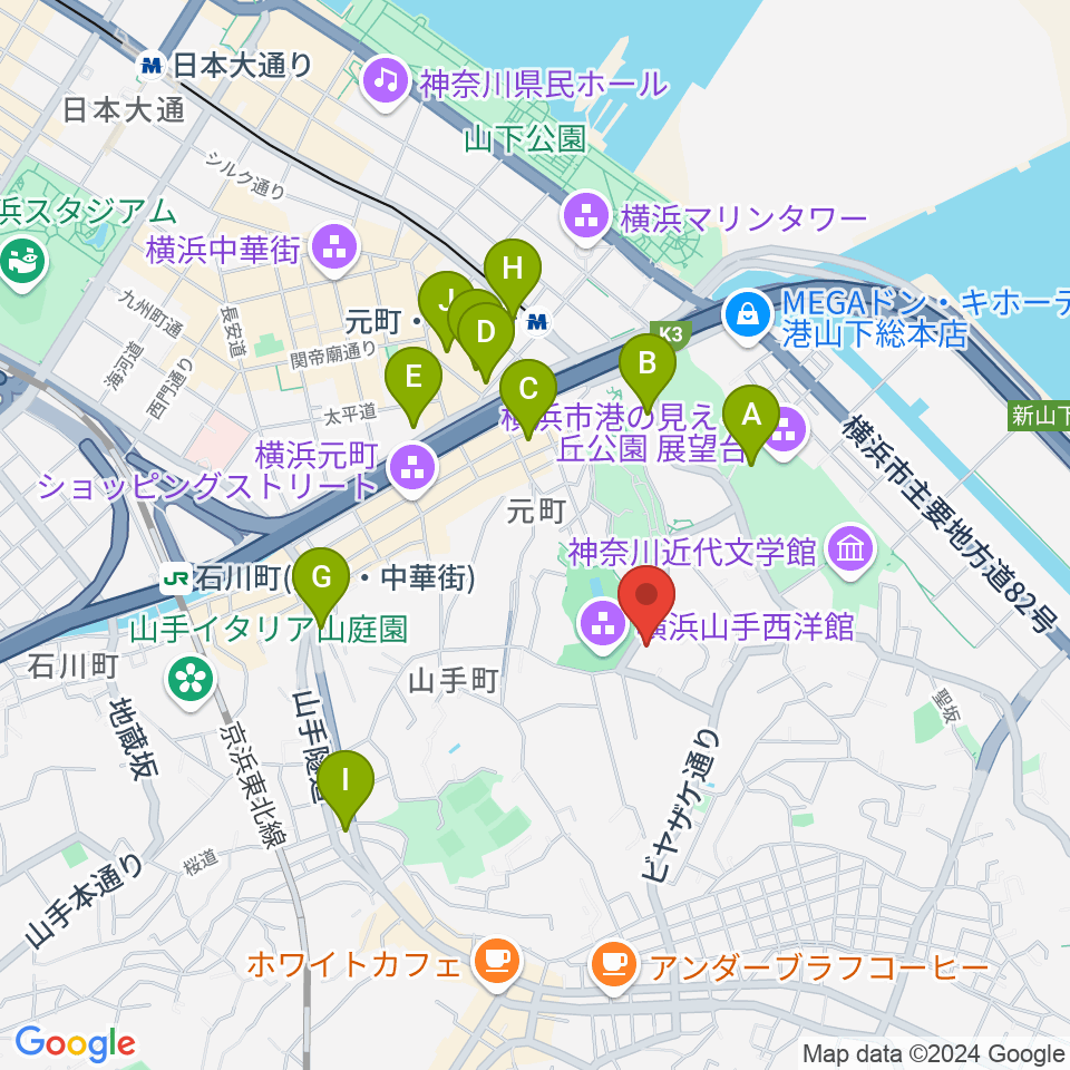 山手234番館周辺のホテル一覧地図