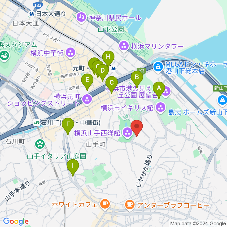 山手234番館周辺のホテル一覧地図