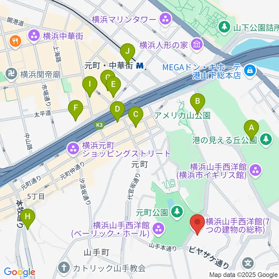山手234番館周辺のホテル一覧地図