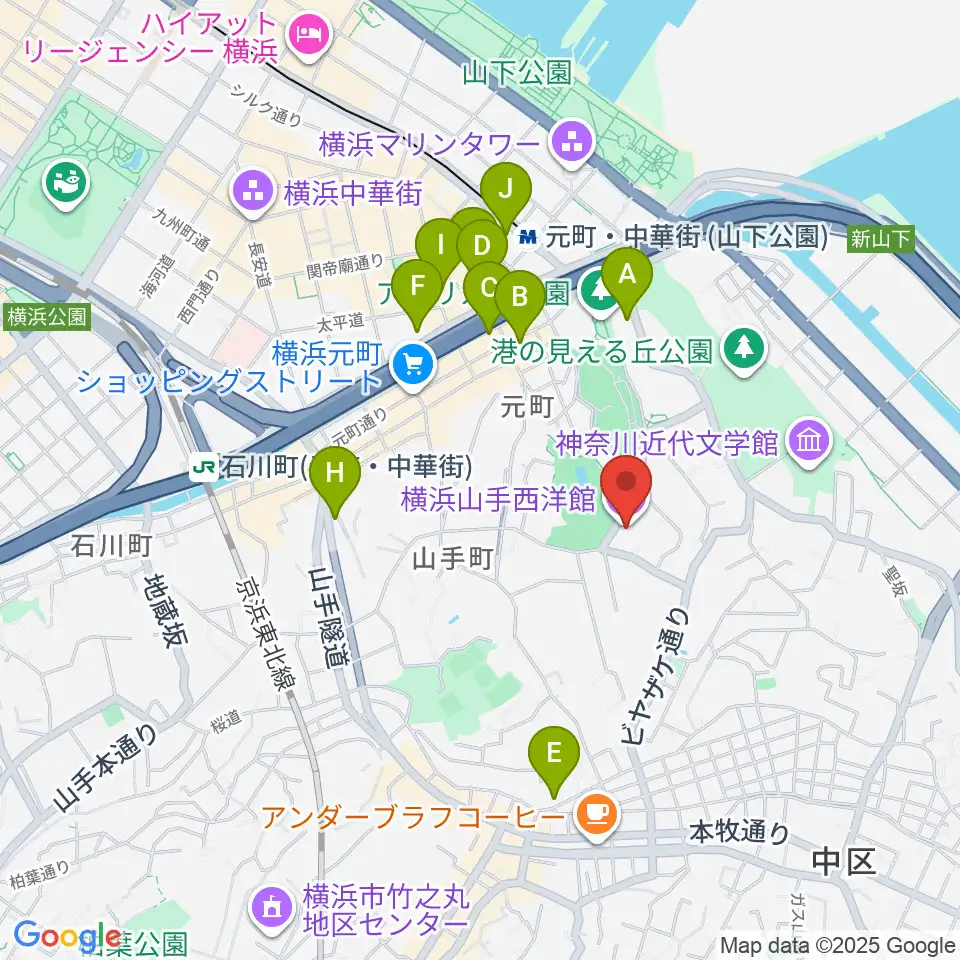 山手234番館周辺のホテル一覧地図