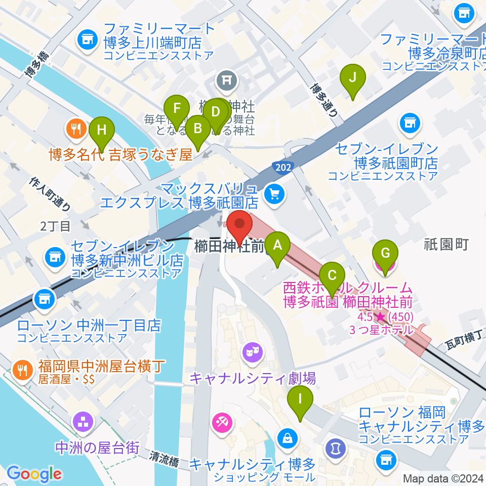 ぽんプラザホール周辺のホテル一覧地図