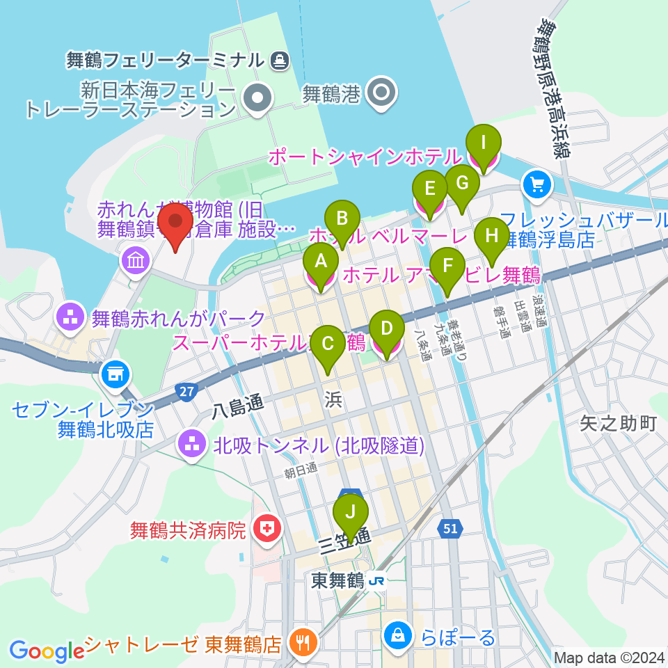 舞鶴市総合文化会館周辺のホテル一覧地図