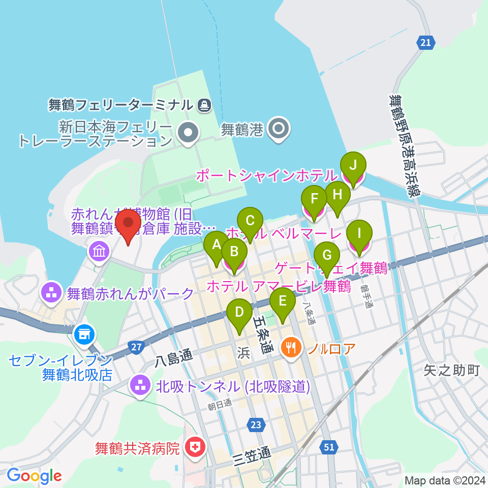 舞鶴市総合文化会館周辺のホテル一覧地図