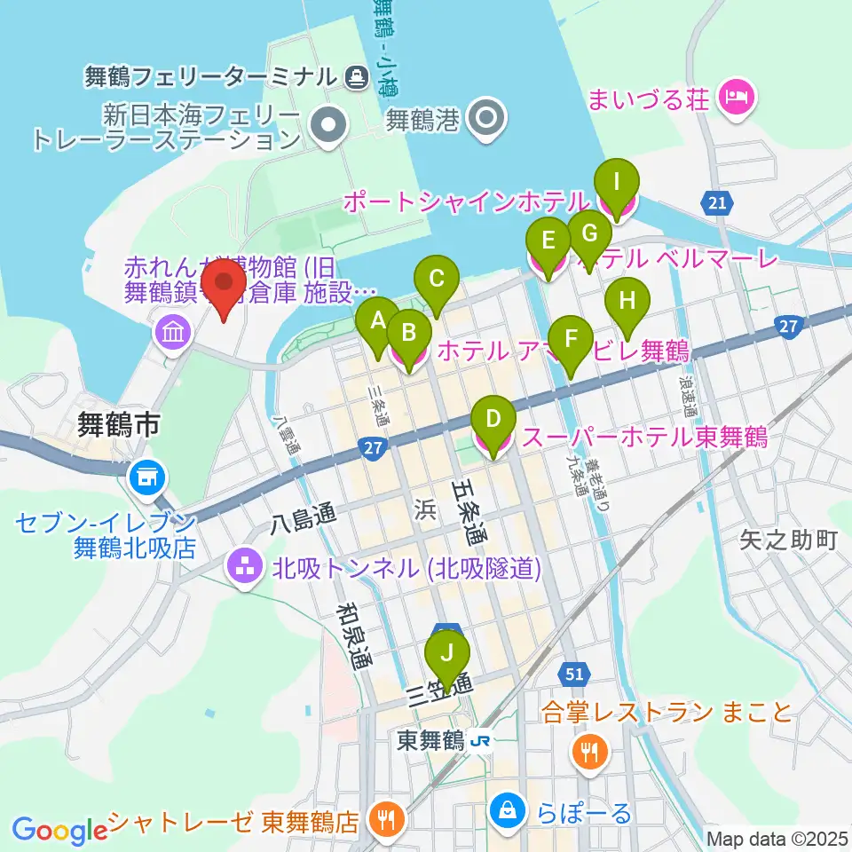 舞鶴市総合文化会館周辺のホテル一覧地図