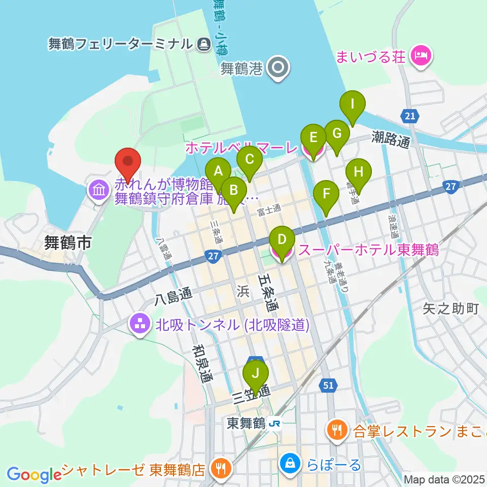 舞鶴市総合文化会館周辺のホテル一覧地図