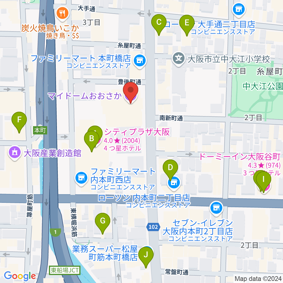 マイドームおおさか周辺のホテル一覧地図