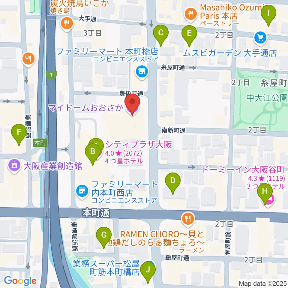 マイドームおおさか周辺のホテル一覧地図