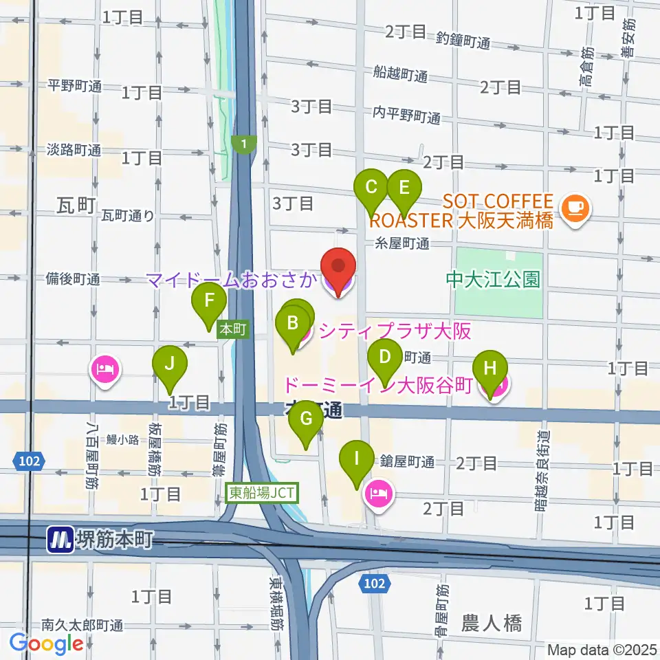 マイドームおおさか周辺のホテル一覧地図