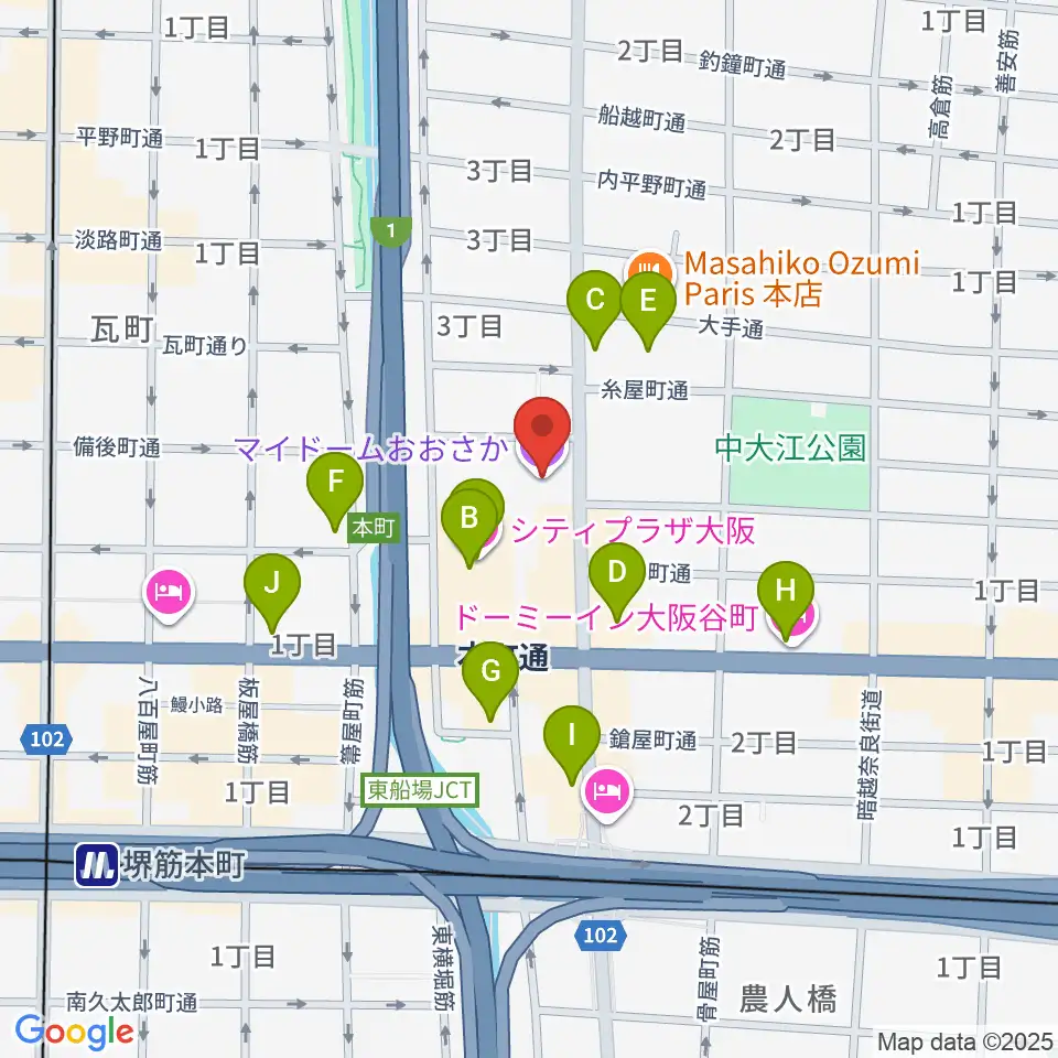 マイドームおおさか周辺のホテル一覧地図