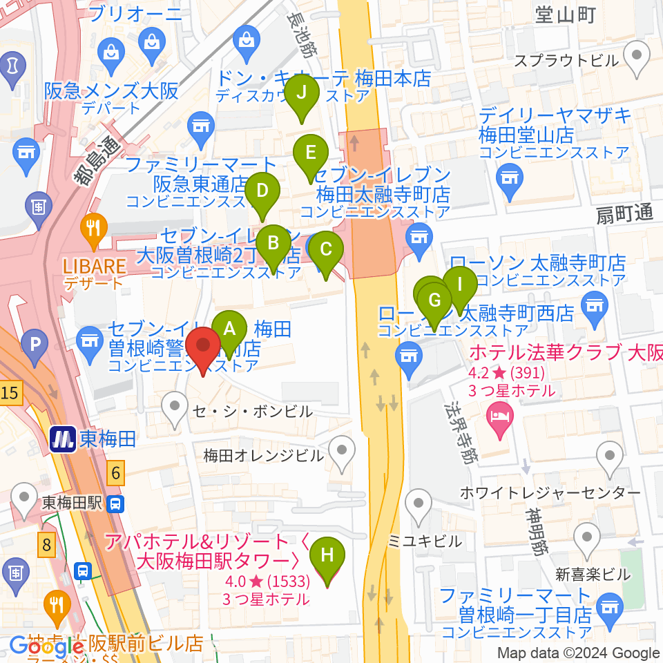 梅田アムホール周辺のホテル一覧地図