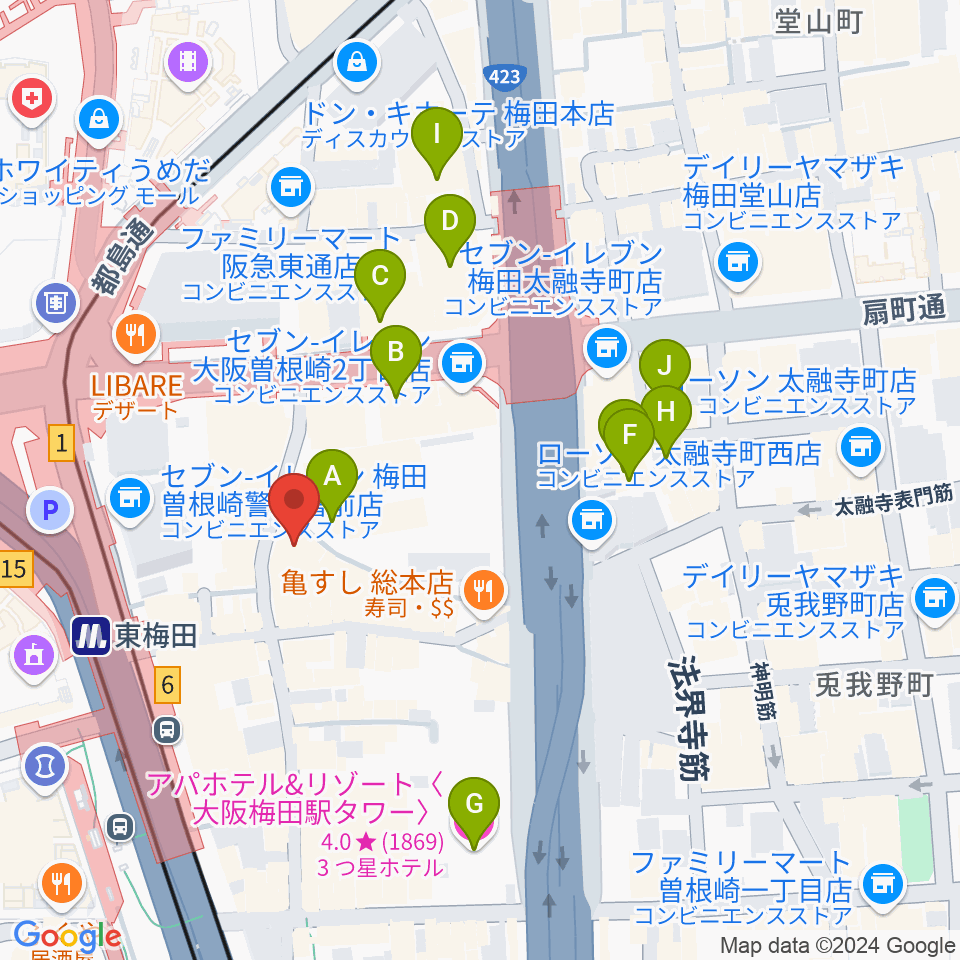 梅田アムホール周辺のホテル一覧地図