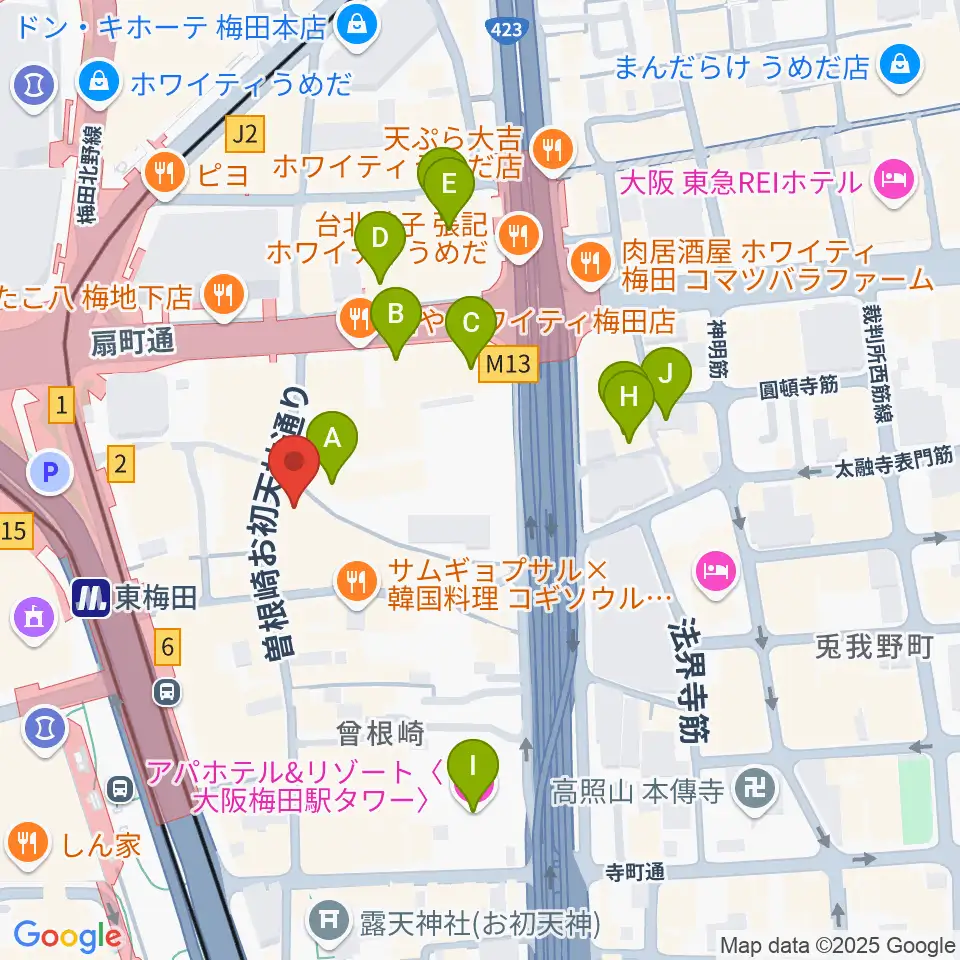 梅田アムホール周辺のホテル一覧地図