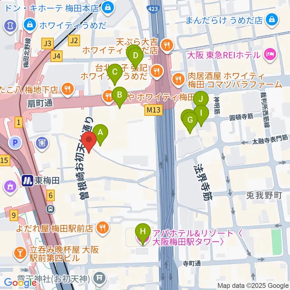 梅田アムホール周辺のホテル一覧地図