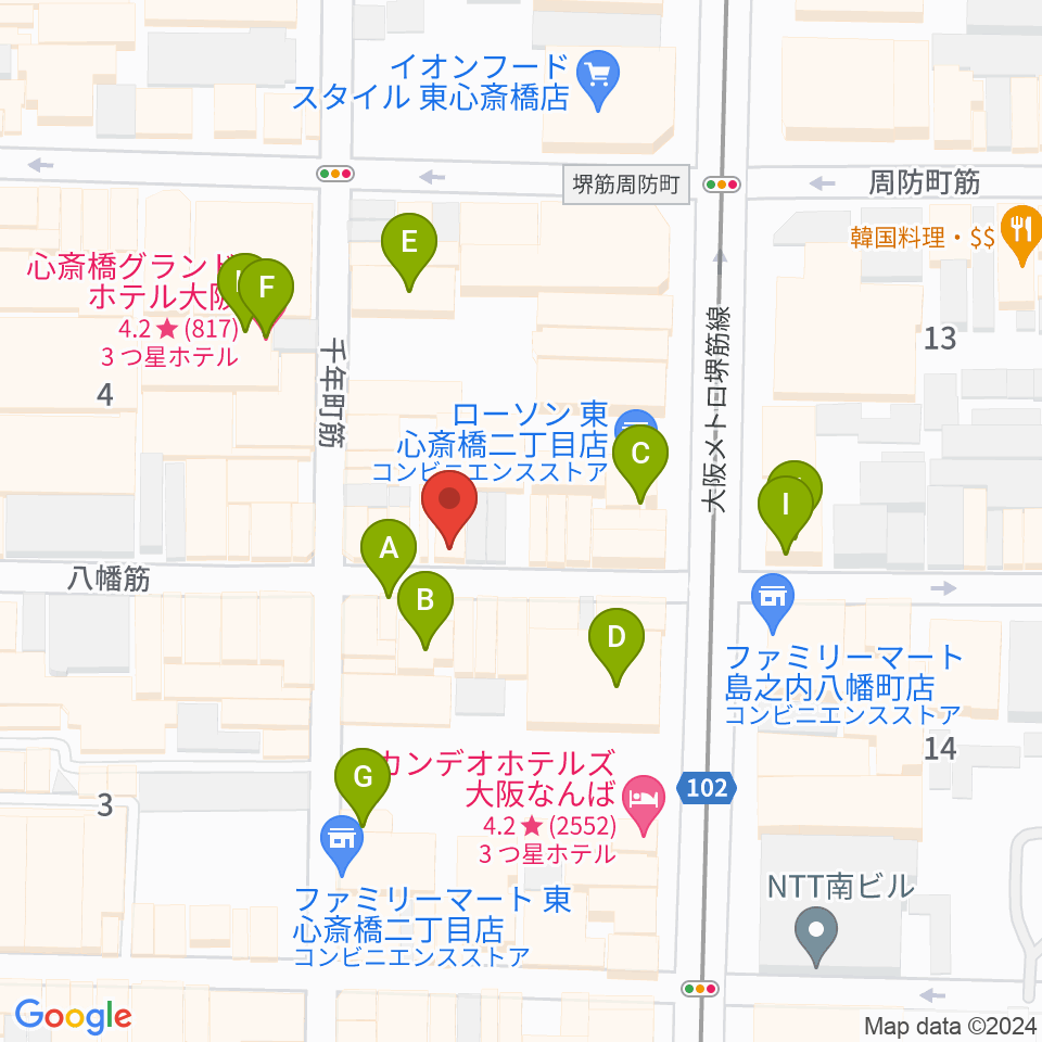 心斎橋soma周辺のホテル一覧地図