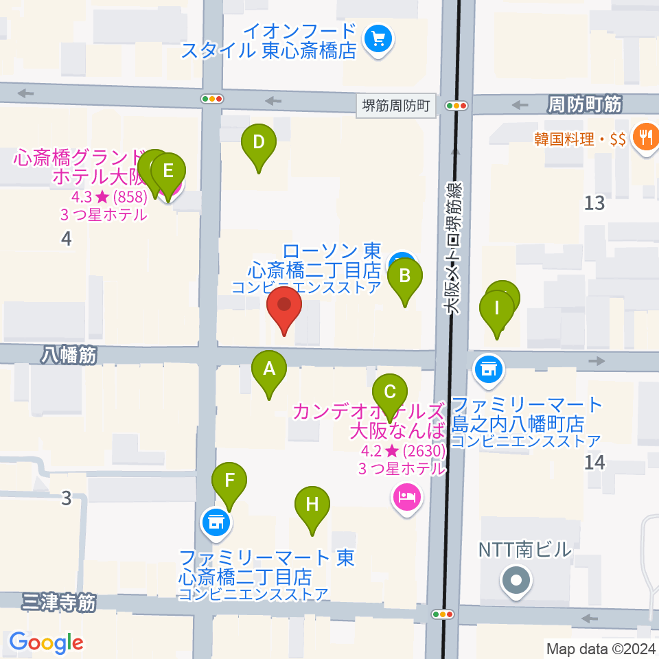 心斎橋soma周辺のホテル一覧地図