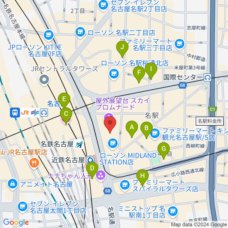 ミッドランドホール周辺のホテル一覧地図