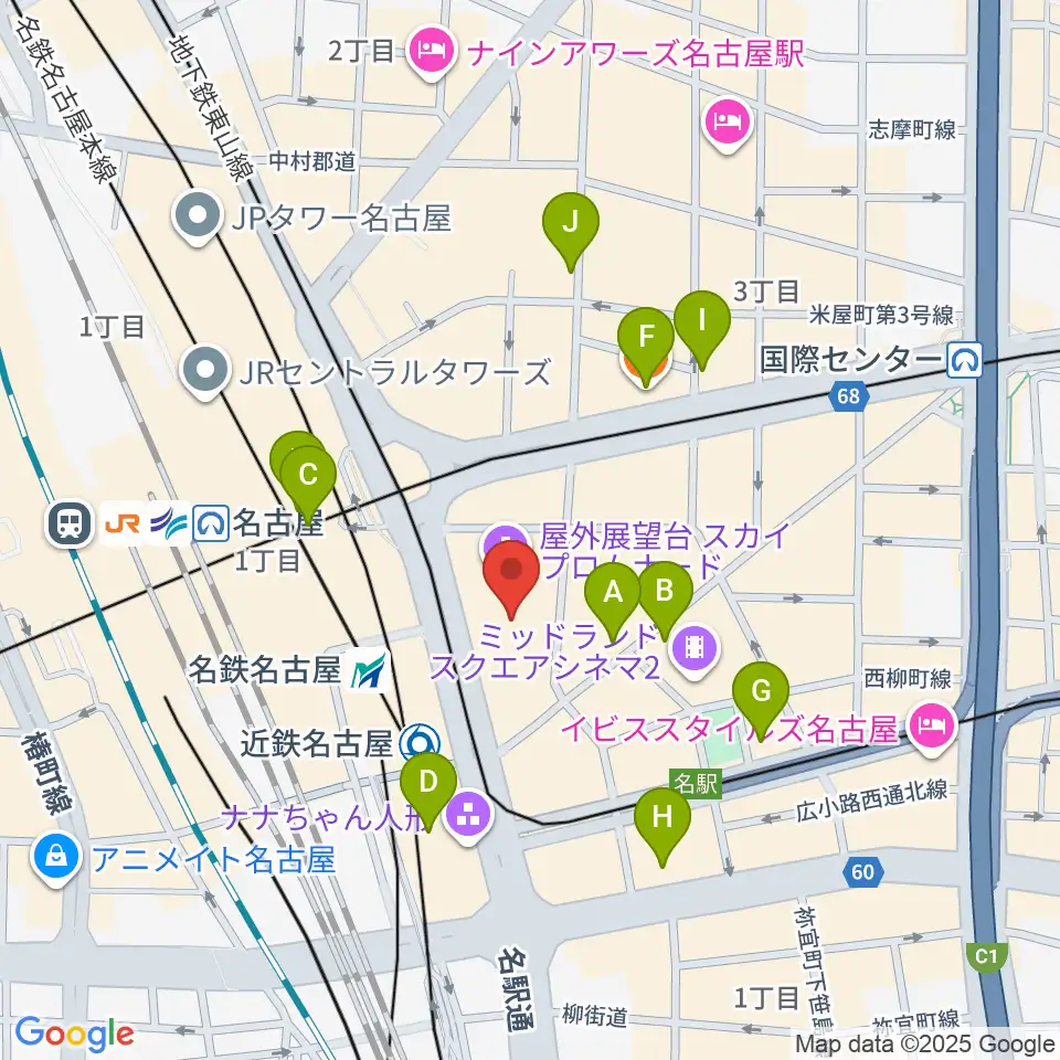 ミッドランドホール周辺のホテル一覧地図