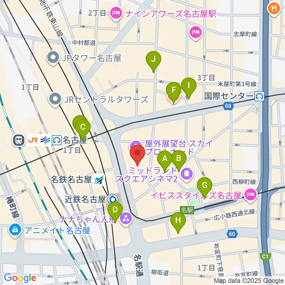 ミッドランドホール周辺のホテル一覧地図