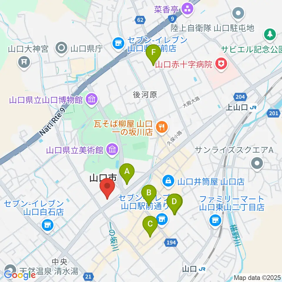 山口市民会館周辺のホテル一覧地図