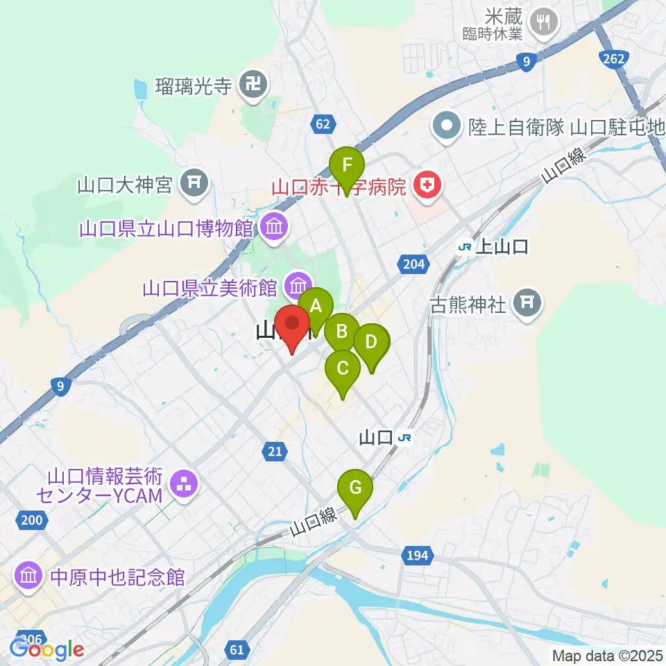 山口市民会館周辺のホテル一覧地図