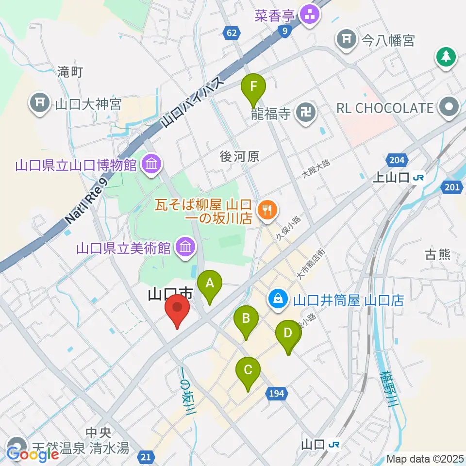 山口市民会館周辺のホテル一覧地図