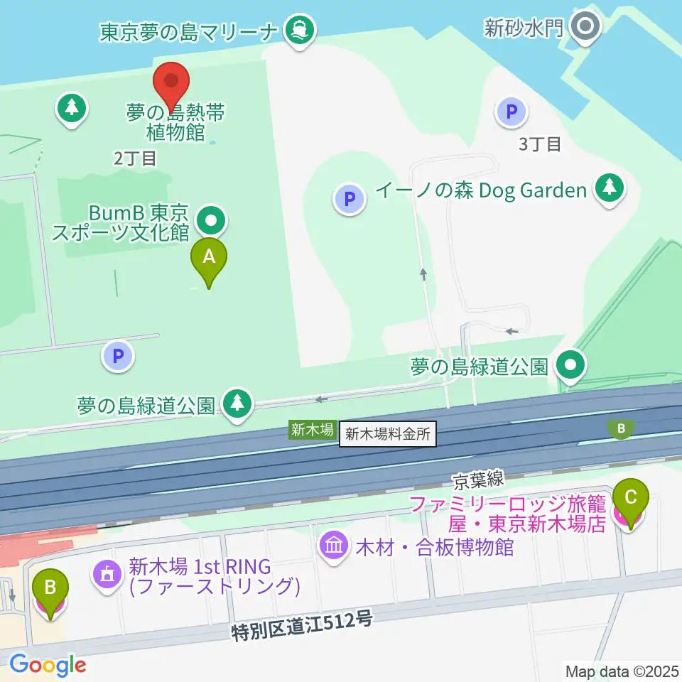 夢の島熱帯植物館周辺のホテル一覧地図