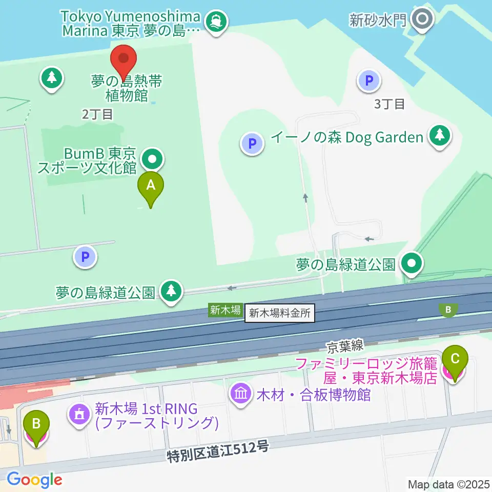 夢の島熱帯植物館周辺のホテル一覧地図