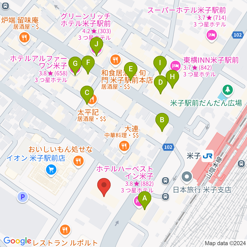 米子市文化ホール 練習室周辺のホテル一覧地図