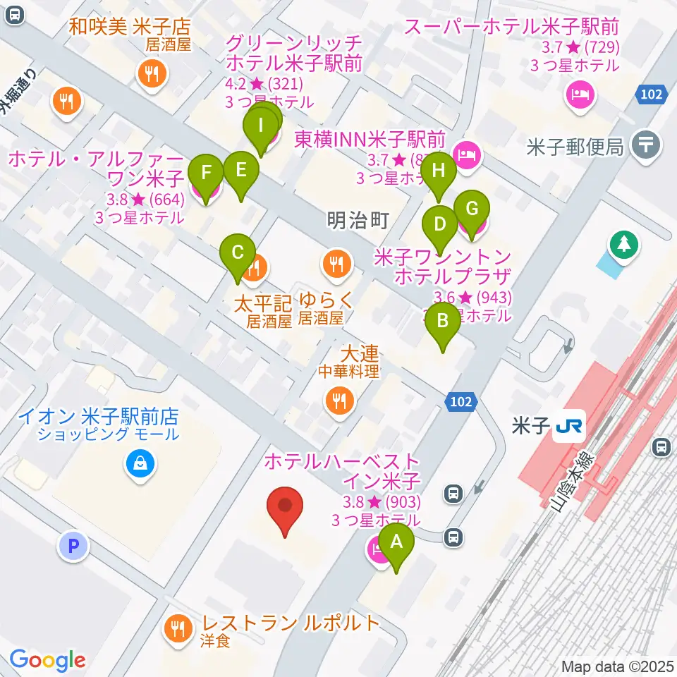 米子市文化ホール 練習室周辺のホテル一覧地図