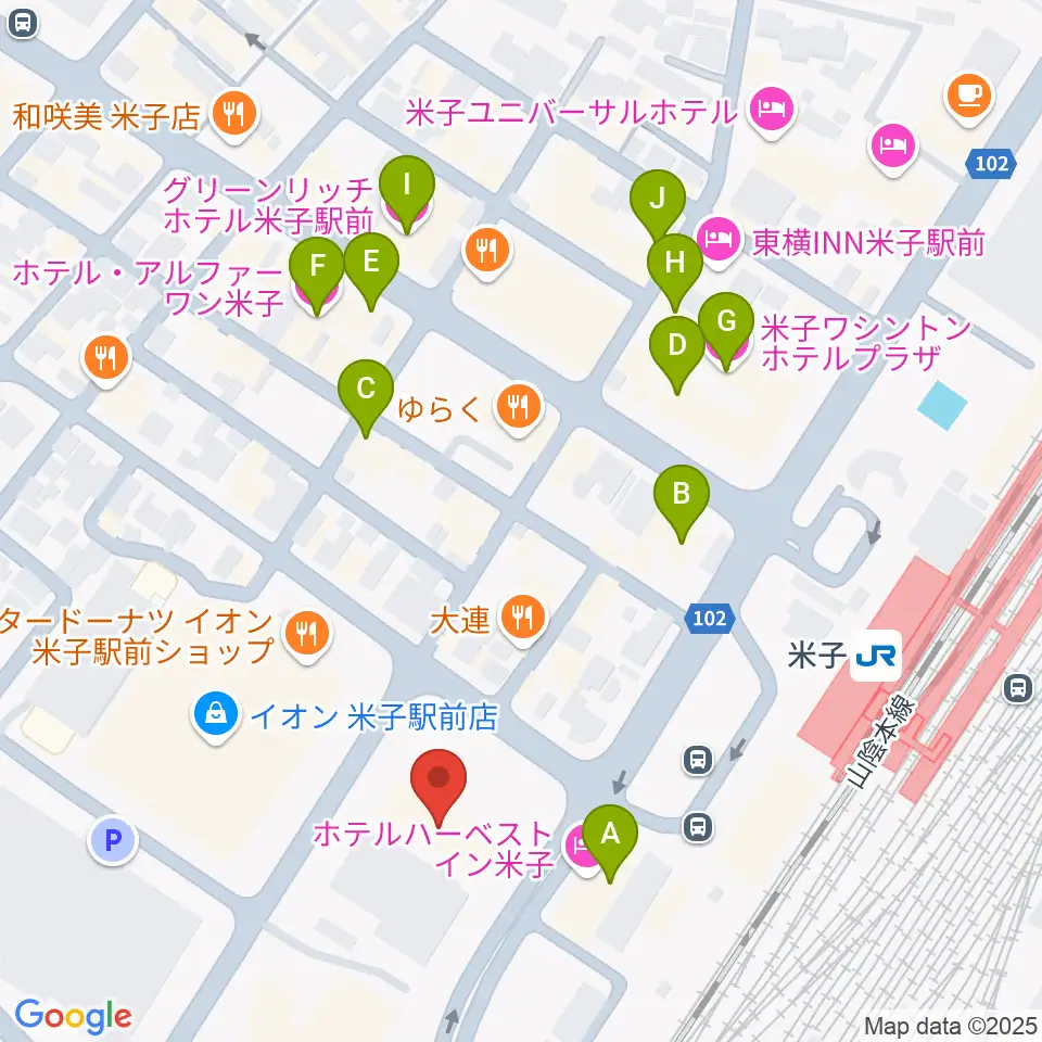 米子市文化ホール 練習室周辺のホテル一覧地図