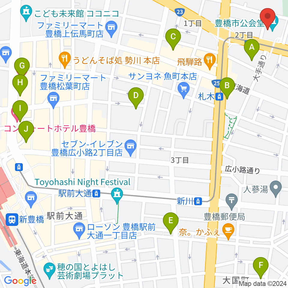 豊橋市公会堂周辺のホテル一覧地図