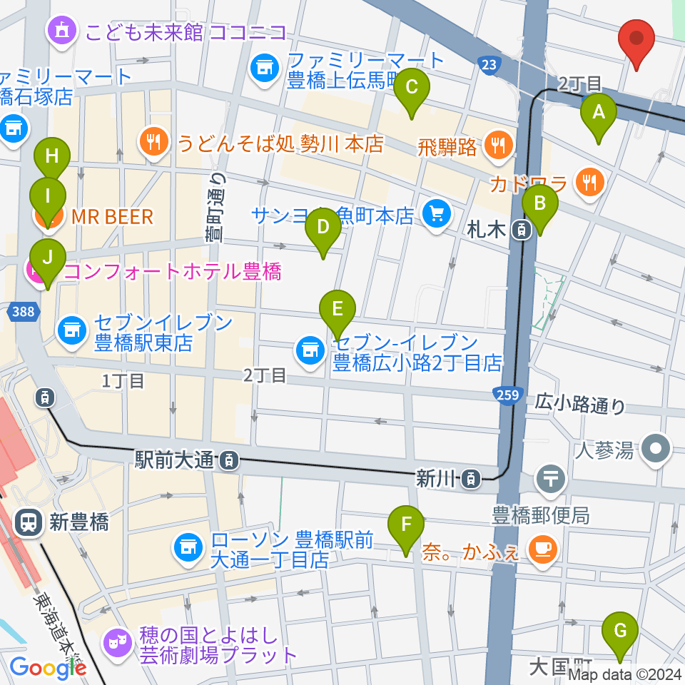 豊橋市公会堂周辺のホテル一覧地図