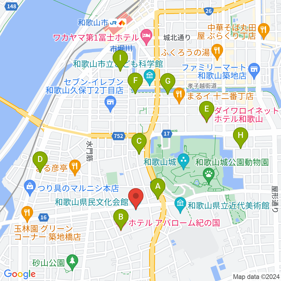 和歌山県民文化会館周辺のホテル一覧地図