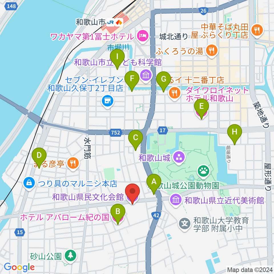 和歌山県民文化会館周辺のホテル一覧地図