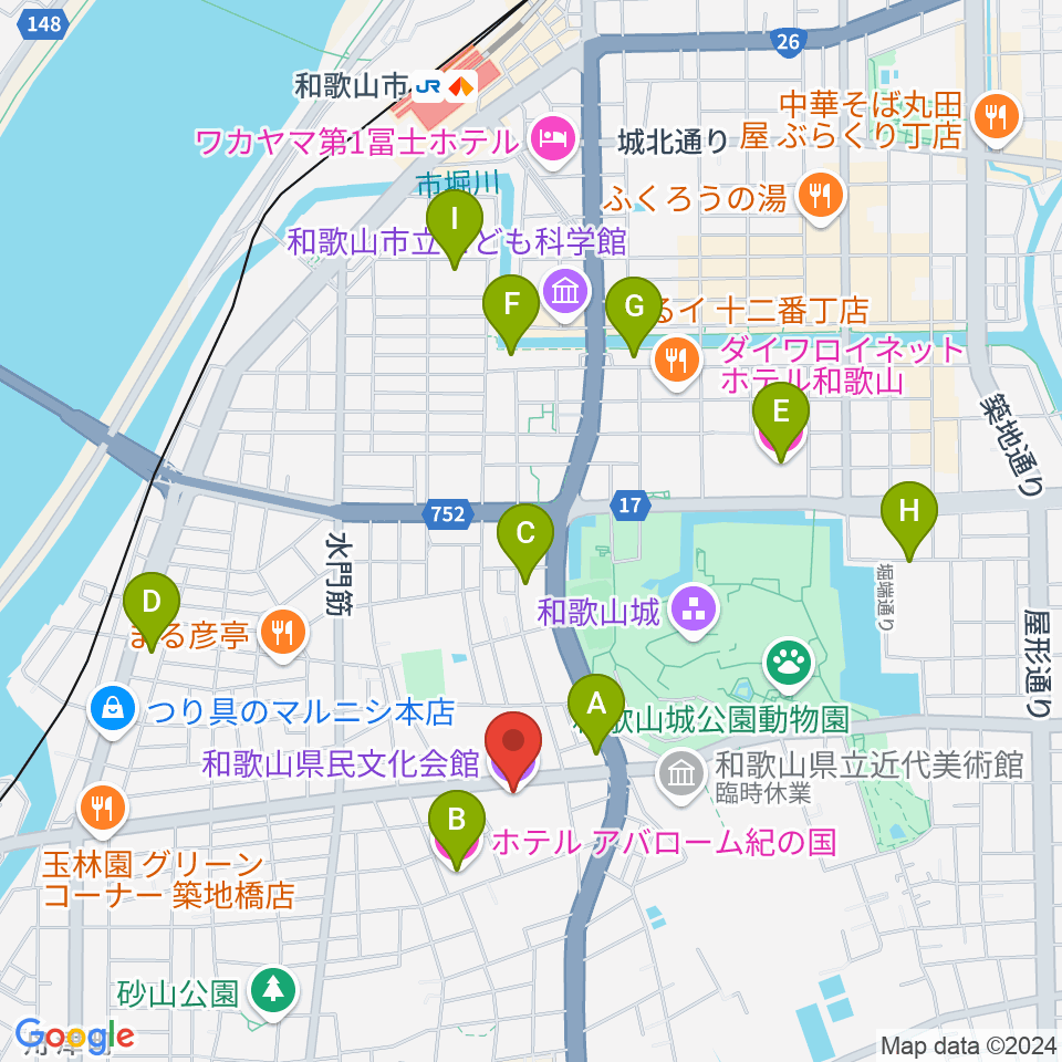 和歌山県民文化会館周辺のホテル一覧地図