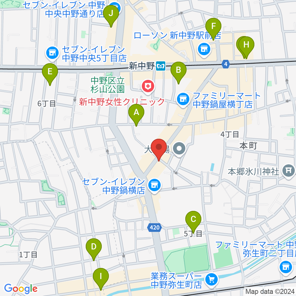 新中野ワニズホール周辺のホテル一覧地図