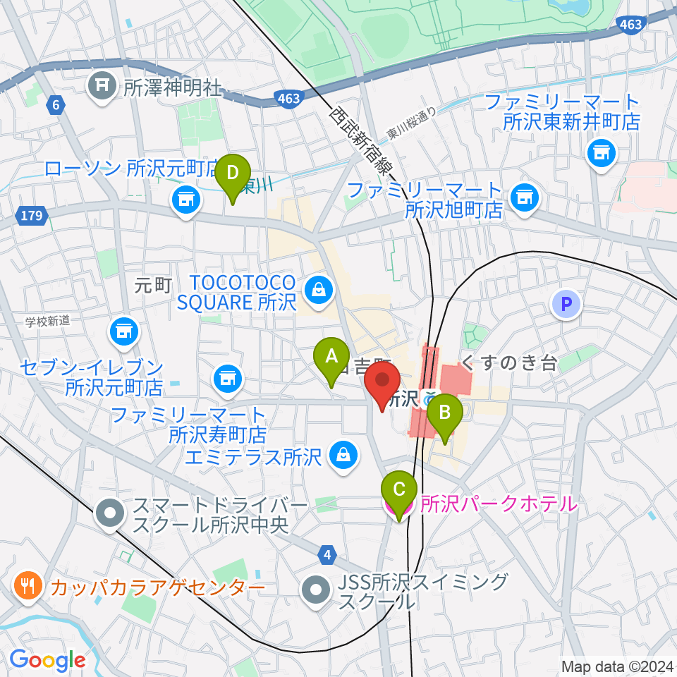 所沢YTJホール周辺のホテル一覧地図