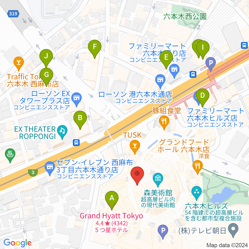 六本木アカデミーヒルズ周辺のホテル一覧地図