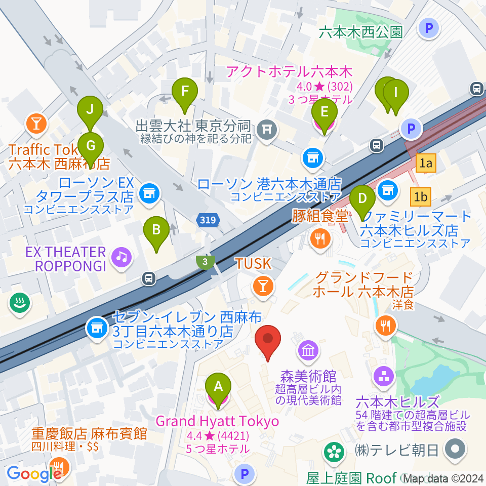 六本木アカデミーヒルズ周辺のホテル一覧地図