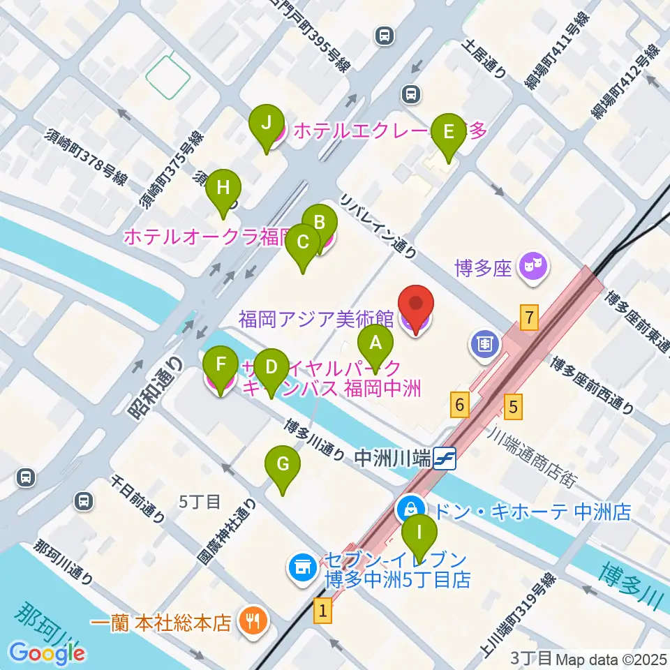 福岡アジア美術館周辺のホテル一覧地図