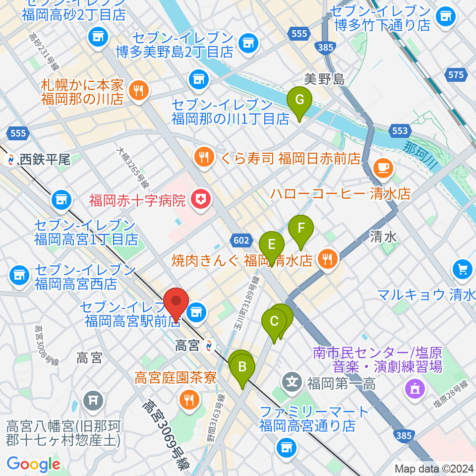 福岡市男女共同参画推進センター・アミカス周辺のホテル一覧地図