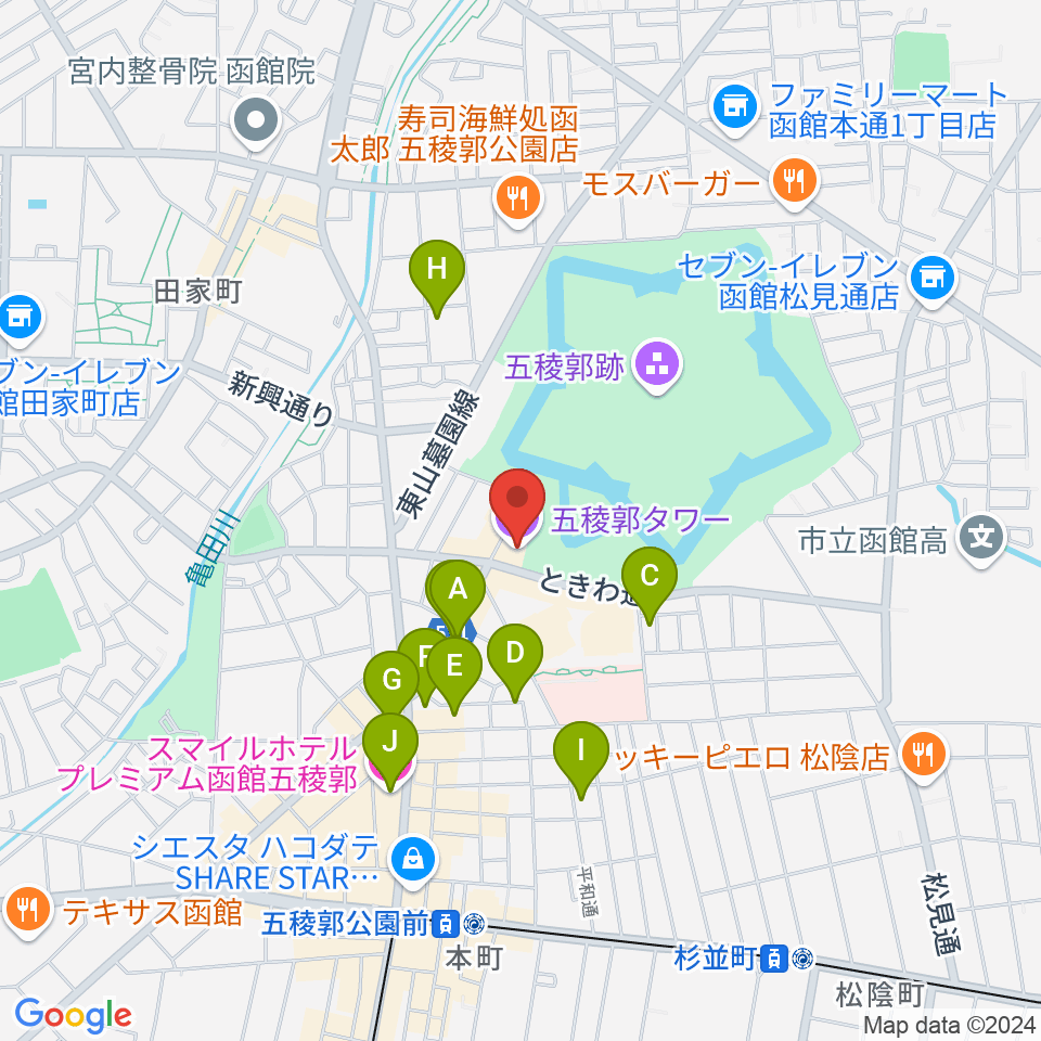 五稜郭タワー周辺のホテル一覧地図