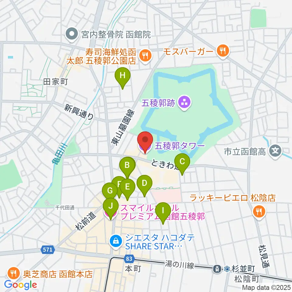 五稜郭タワー周辺のホテル一覧地図
