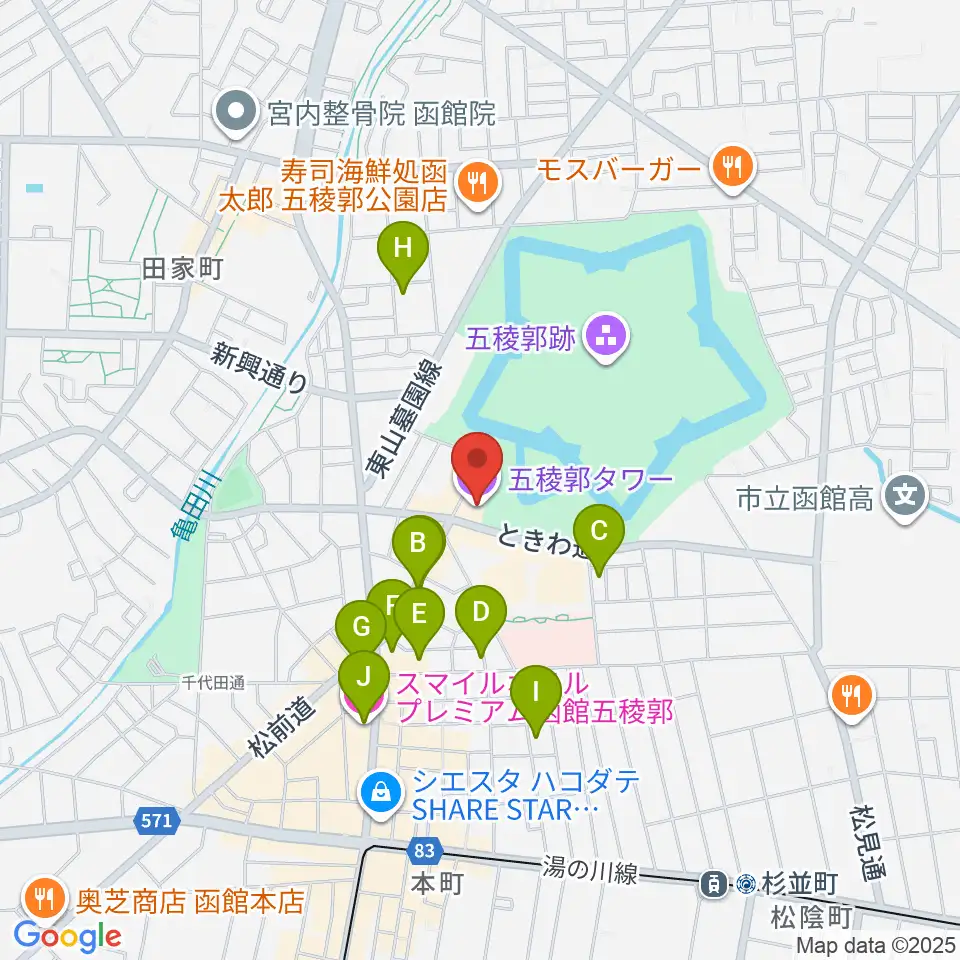 五稜郭タワー周辺のホテル一覧地図