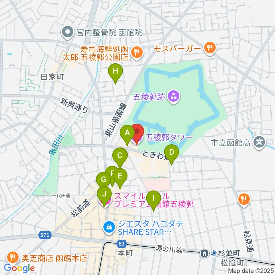 五稜郭タワー周辺のホテル一覧地図