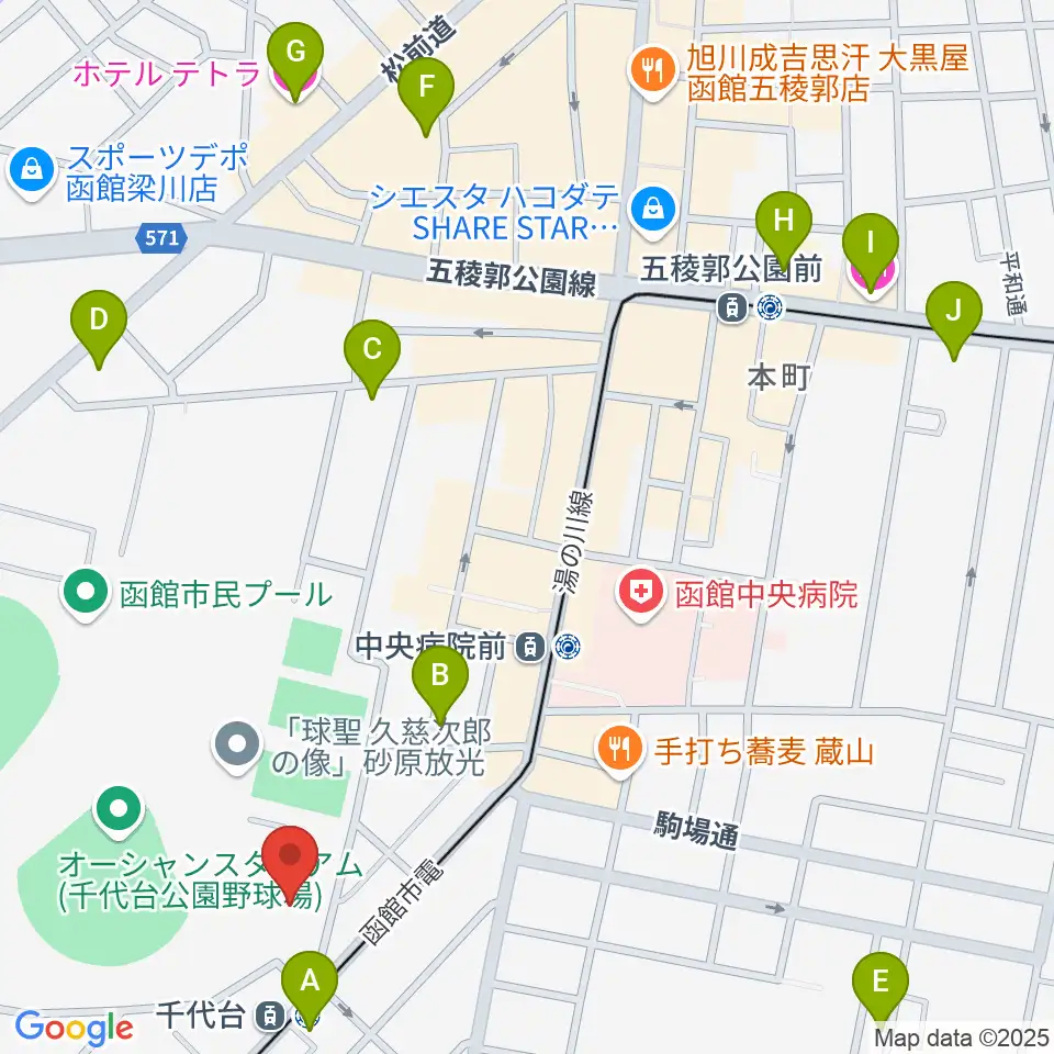 函館市青年センター周辺のホテル一覧地図