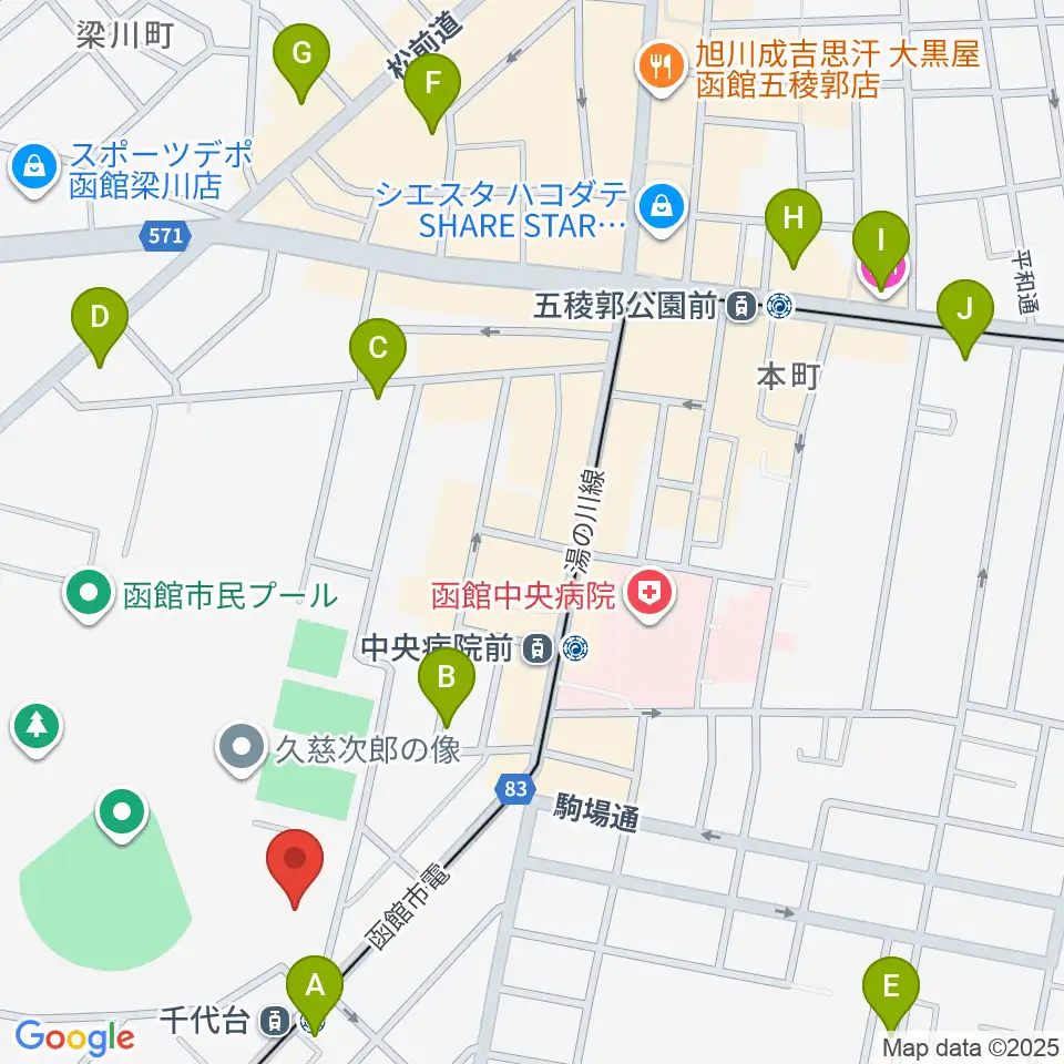 函館市青年センター周辺のホテル一覧地図