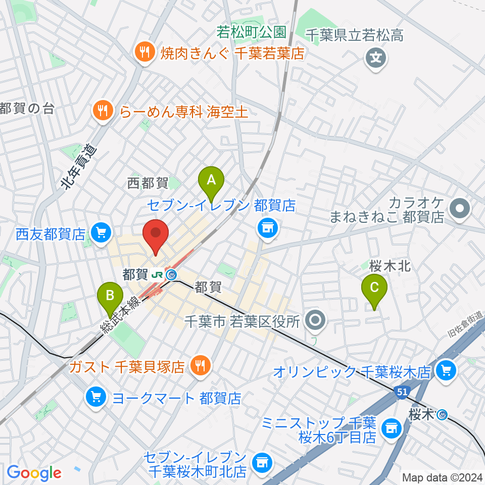 アイバ楽器 都賀センター周辺のホテル一覧地図