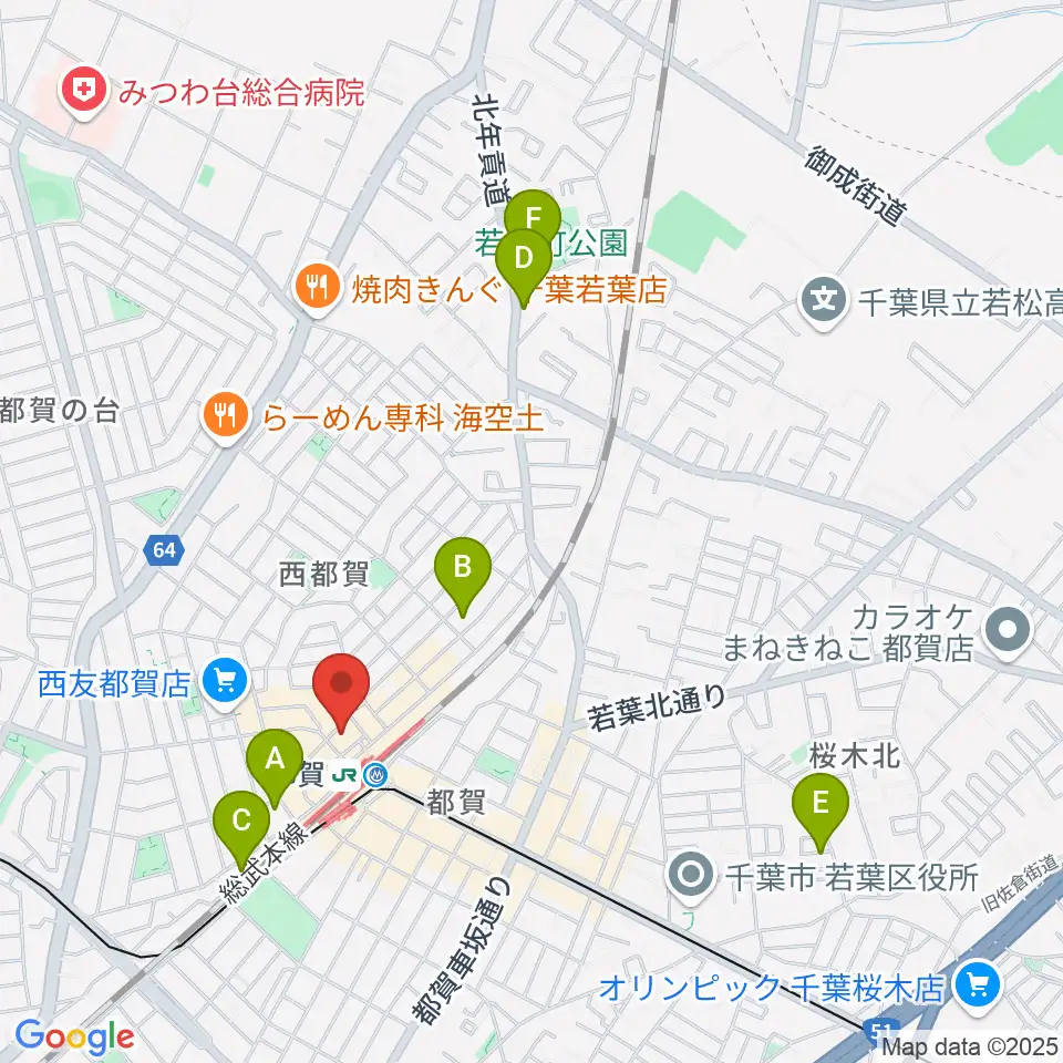 アイバ楽器 都賀センター周辺のホテル一覧地図